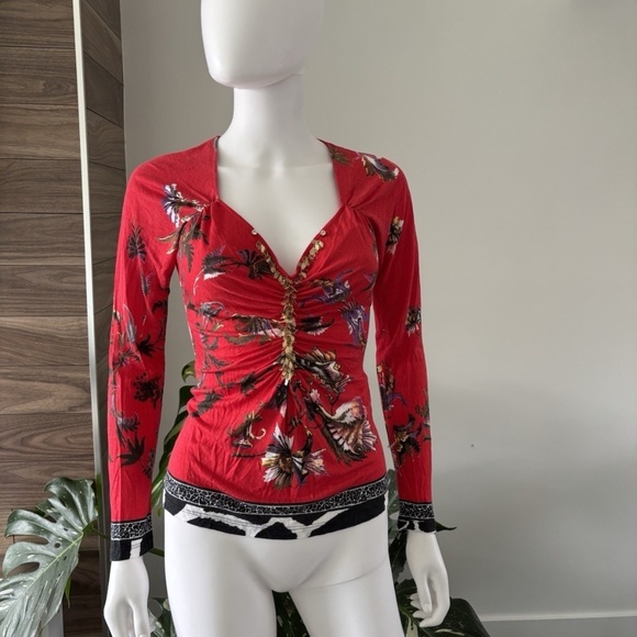 Roberto Cavalli CLASS *Vintage* Sweater Long Sleeve Red Floral Sz 8 US Authentic - Picture 10 of 14